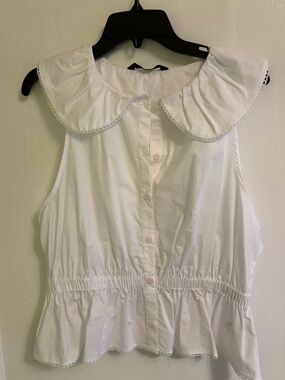 ZARA White Sleeveless Button Front Top with Peter Pan Collar